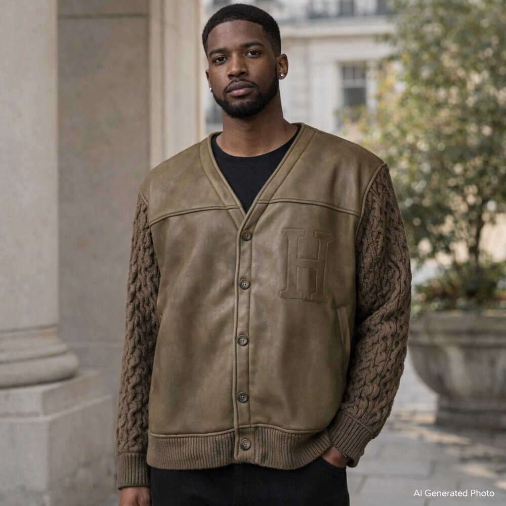 Honor The Gift Olive Vegan Leather Knit Sweater Jacket XL Urban Streetwear NWT